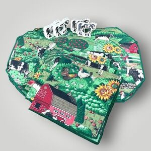 Farmhouse Cow Placemats Napkins Set 12 Pc Country Kitchen Decor 1992